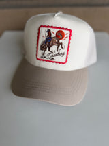 Cowboy Patch Cream & Tan Brim Trucker Hat w/Adjustable Snap Fit