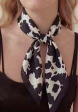 Black & White Cow Print Silk Square Scarf