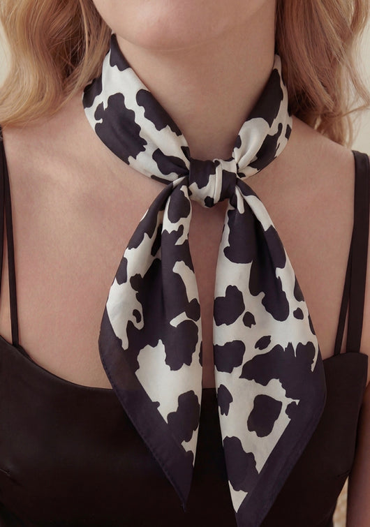 Black & White Cow Print Silk Square Scarf