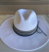 White Boho Black Band Straw Sun Hat w/Adjustable Fit CC Brand