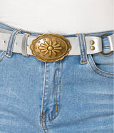 Coastal Cowgirl Belt w/Ivory & Brass Concho Detail and Oval Buckle