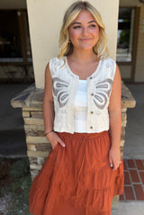 Butterfly Cream Crochet OS Button Down Top