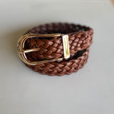 Brown Braided Weave Belt w/Gold Buckle
