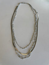 Rhodium Dipped Layered Chain Necklace