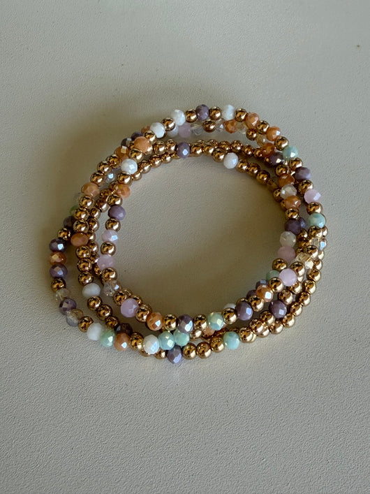 Spring Colors & Gold Set of 4 Stretch Beaded Bracelets