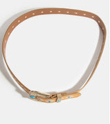 Diamond Embroidered & Turquoise Stone Brown Belt w/Gold Buckle