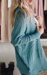 Lapis Mix Pattern Open Knit Cardigan Sweater