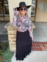 Black Tiered Maxi Skirt w/Elastic Waistband