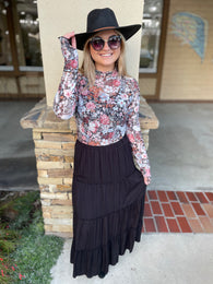 Black Tiered Maxi Skirt w/Elastic Waistband