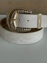 Western Stitching Ivory Belt w/Gold Buckle Belt