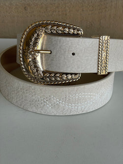 Western Stitching Ivory Belt w/Gold Buckle Belt