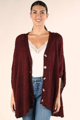Wine Popcorn Striped Oversized Button Down Sweater Top