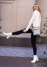 White, Mint & Raspberry Stripe Dolman Sleeve Scoop Neck Sweater Top