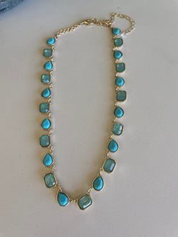 Turquoise Gem Stones & Gold Necklace