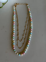 Candy Pastels & Gold Bead Layered Chain Necklace