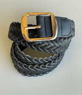 Black Braided Belt w/Rectangle Gold Buckle