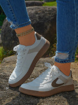 Coffee & Ivory PU Leather Lace Up Sneakers