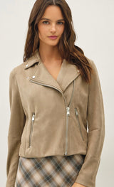 Buttery Suede Feel Taupe Moto Jacket w/Zippers & Pockets
