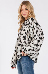 Ivory & Black Leaf Print Button Down Blouse