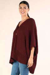 Wine Popcorn Striped Oversized Button Down Sweater Top