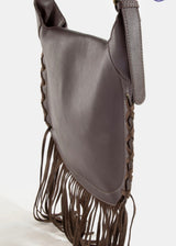 Dark Brown Suede & Rivet Fringe Saddleback Purse