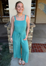 Peacock Flowy Leg Tank Jumper w/Drawstring Waist, Adjustable Straps and Pockets