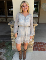 Calista Cream & Dusty Blue Tiered Dress