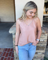 Dusty Peach Double Layer V-Neck Racerback Tank Top