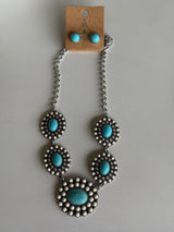 Western Silver, Crackled Cream & Turquoise Stone Concha Necklace and EarringSet