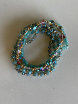 Aurora Borealis, Gold & Teal Glass Beads Set of 5 Stretch Bracelets