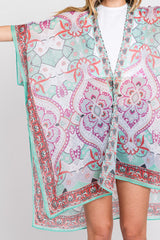 Aqua & Pink Paisley Print OS Sheer Kimono