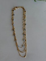 Gold Chain Link & Blue Stone Layered Necklace