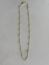 Gold & Aqua Blue Beaded Dainty Necklace
