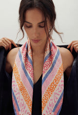 Orange, Pink & Blue Animal Print Silk Square Scarf