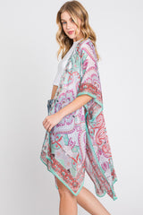 Aqua & Pink Paisley Print OS Sheer Kimono