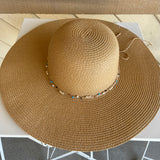 Natural Wide Brim Sun Hat w/Rope and Bead Band & Adjustable Fit