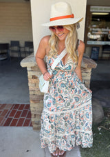 Kylie Ivory Paisley Print V-Neck Tank Maxi Dress by Angie