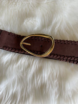 Alexa Koi Dark Brown Suede & Cinch Belt w/Abstract Gold Buckle
