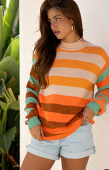 Autumn Color Block Stripe Sweater
