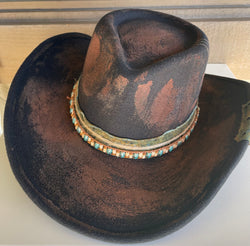 Black & Brown Outlaw Painted Cowgirl Hat w/Rustic Band & Adjustable Fit
