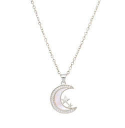 Silver Moon & Star Mother of Pearl Necklace