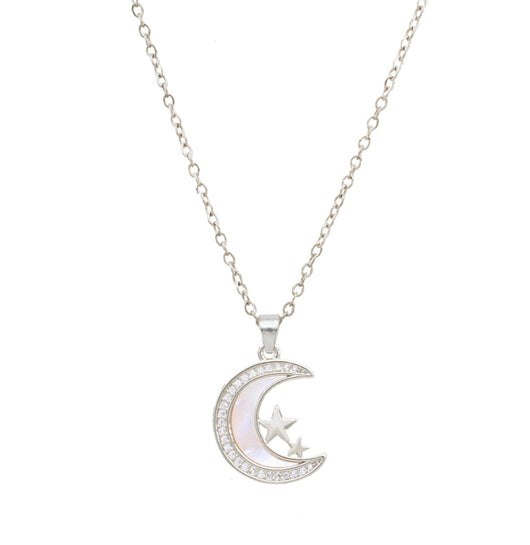 Silver Moon & Star Mother of Pearl Necklace