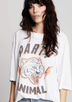 Party Animal OS Burnout Vintage White Graphic Tee