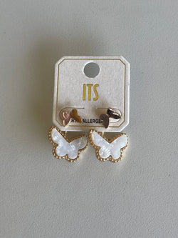 Double Flutter Gold & White Butterfly Earrings