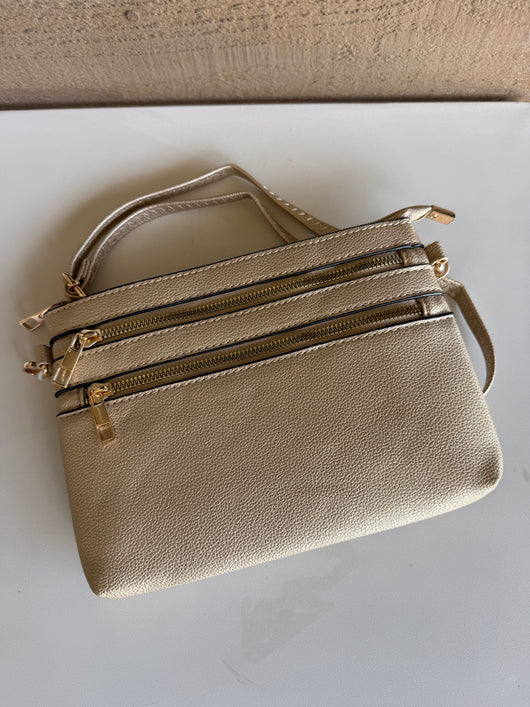 Wunderland Gold Crossbody Purse w/Zipper Pockets