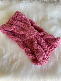 Pink Cable Knit Twisted Winter Headband
