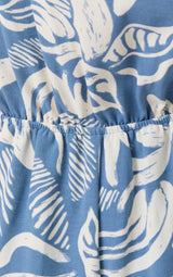Denim & Ivory Tropical Leaf Print Short Sleeve Button Down Romper w/Pockets