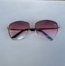 Uptown Girl Gold Rhinestone & Black Frame Sunglasses w/Sunset Lenses