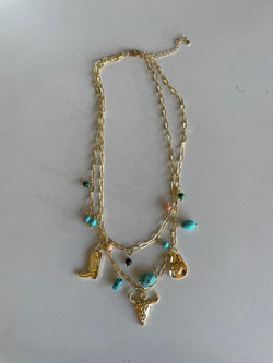 Stagecoach Gold & Turquoise Charm Layered Necklace