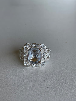 Classy Silver Vintage Square Stone Ring - Size 7